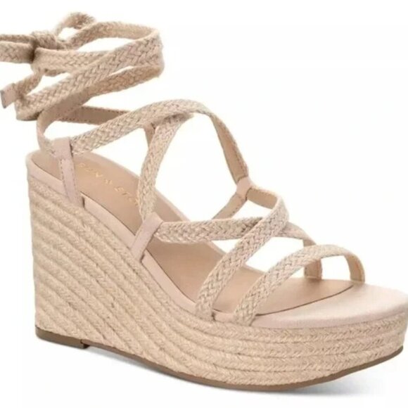 Like new Sun + Stone Trinnie strappy tall espadrille wedge sandal 8.5 - Picture 1 of 9